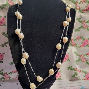 Baroque Freshwater Pearl Sterling Silver Station Necklace